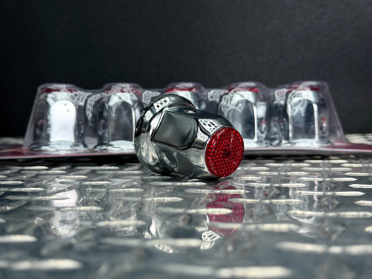 310-318-10 Cover Nut Chrome Flat Tip w/ Border (RED)
