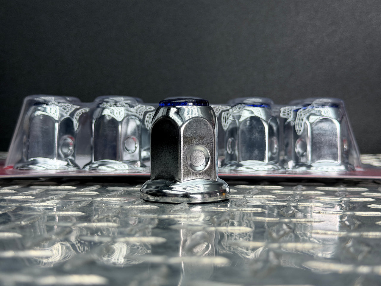 310-317-10 Cover Nut Chrome Metal Flat Tip w/ Border (BLUE)