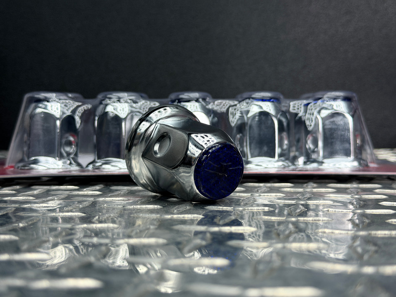 310-317-10 Cover Nut Chrome Metal Flat Tip w/ Border (BLUE)